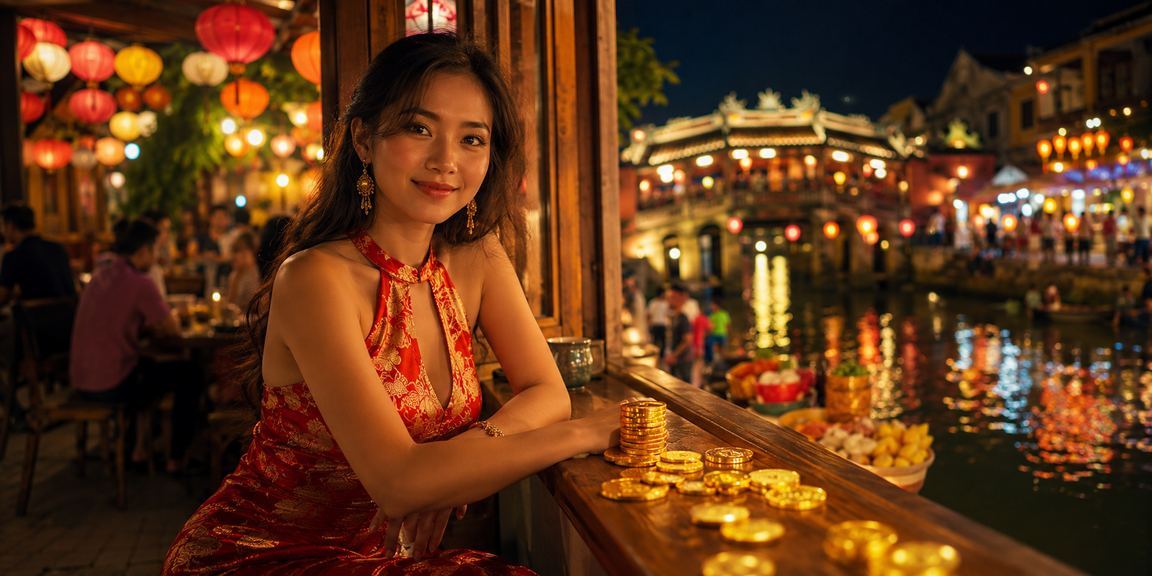 Người dùng tại Hội An nạp tiền nhận thưởng qua điện thoại trong quán cà phê yên tĩnh